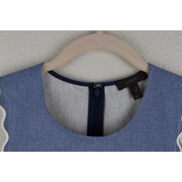 J. Crew Blue Cotton Chambray Scalloped Top With Grommets. Women's Size 0 - Picture 6 of 7